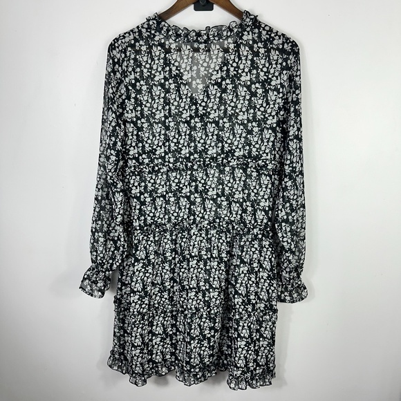 Express Black Floral Mini Dress Women M Cottagecore Coquette Fairy Romantic - Picture 5 of 5